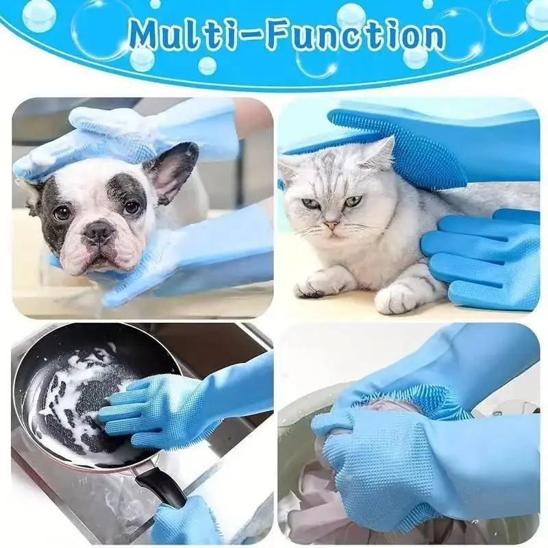 Professional Dog Grooming Silicone Gloves - Baby-Grade Material with 10mm High-Density Bristles for Pet Bathing, Massage, Hair Removal, and Deep Cleaning; Microwave-Safe and Oven-Safe Tools