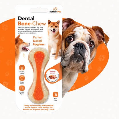 Rethink Pet Dental Bone Chew Toy, Bacon Scented for Dog Stimulation - Small, Durable Nylon Dog Toy for Dental Hygiene