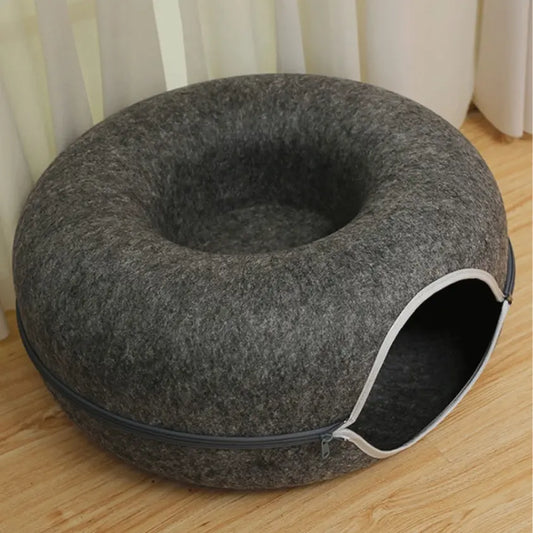 Cat-Shaped Donut-Tire Tunnel Beds - Cozy and Soft Year-Round Pet Sleeping and Play Area