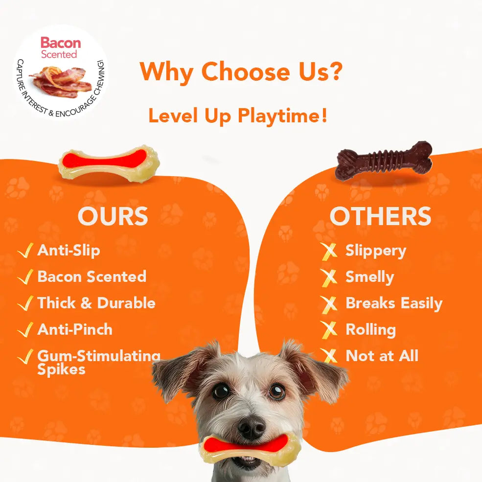 Rethink Pet Dental Bone Chew Toy, Bacon Scented for Dog Stimulation - Small, Durable Nylon Dog Toy for Dental Hygiene