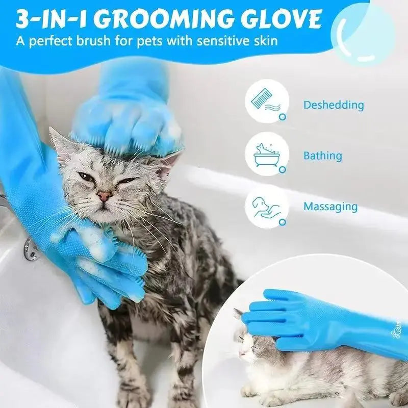 Professional Dog Grooming Silicone Gloves - Baby-Grade Material with 10mm High-Density Bristles for Pet Bathing, Massage, Hair Removal, and Deep Cleaning; Microwave-Safe and Oven-Safe Tools