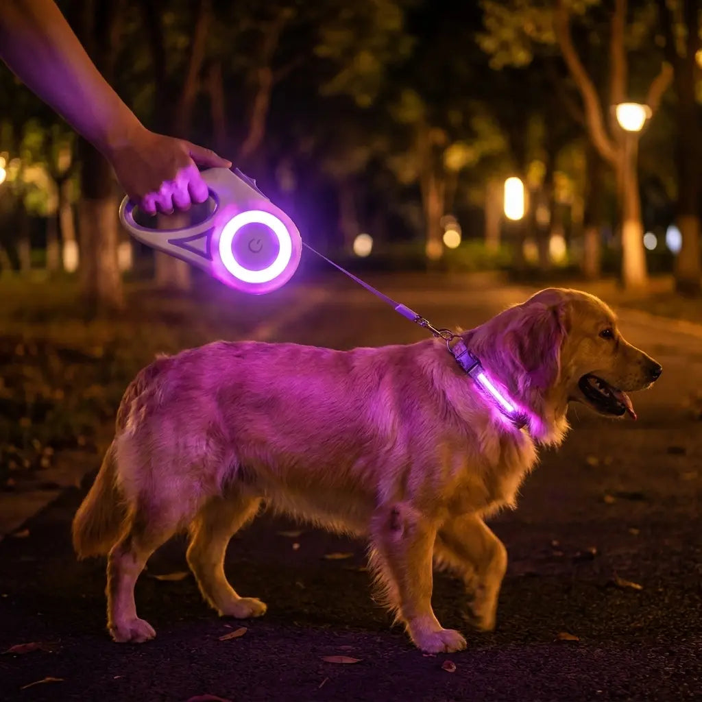 Pawzseek LED Retractable Dog Leash for Enhanced Nighttime Walking Experience