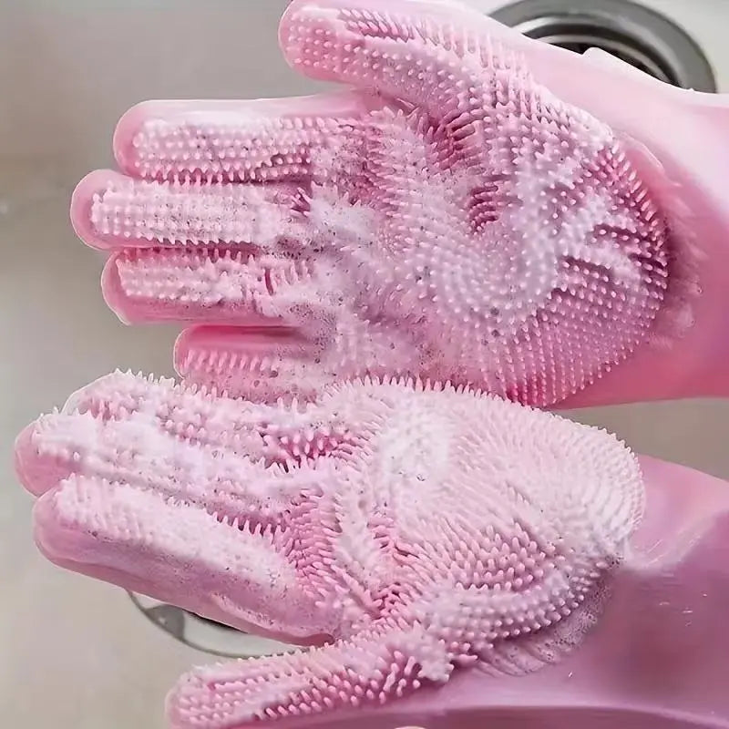 Professional Dog Grooming Silicone Gloves - Baby-Grade Material with 10mm High-Density Bristles for Pet Bathing, Massage, Hair Removal, and Deep Cleaning; Microwave-Safe and Oven-Safe Tools