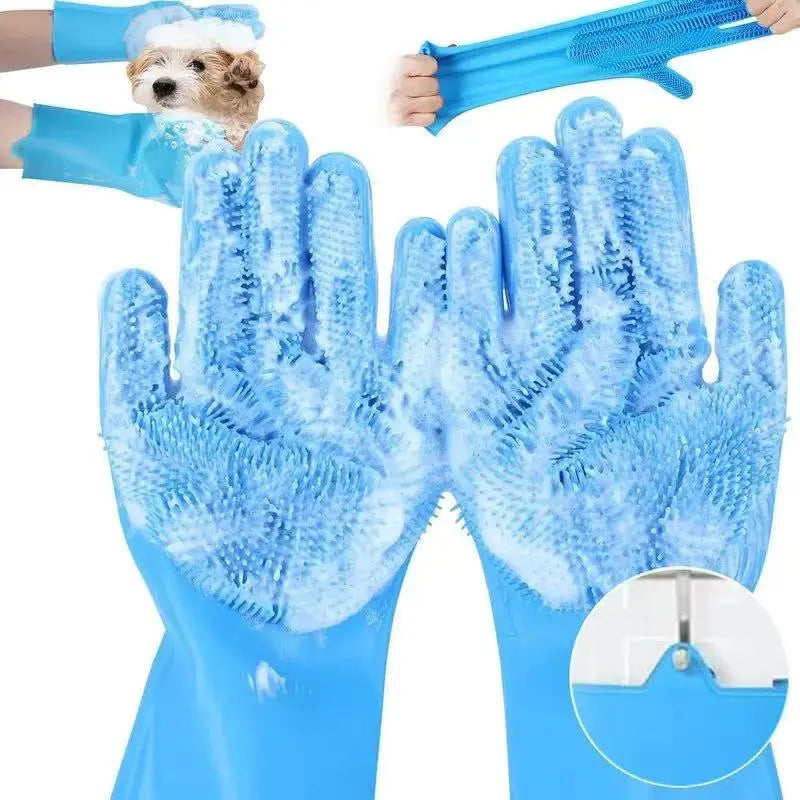 Professional Dog Grooming Silicone Gloves - Baby-Grade Material with 10mm High-Density Bristles for Pet Bathing, Massage, Hair Removal, and Deep Cleaning; Microwave-Safe and Oven-Safe Tools