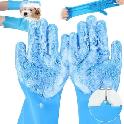 Professional Dog Grooming Silicone Gloves - Baby-Grade Material with 10mm High-Density Bristles for Pet Bathing, Massage, Hair Removal, and Deep Cleaning; Microwave-Safe and Oven-Safe Tools