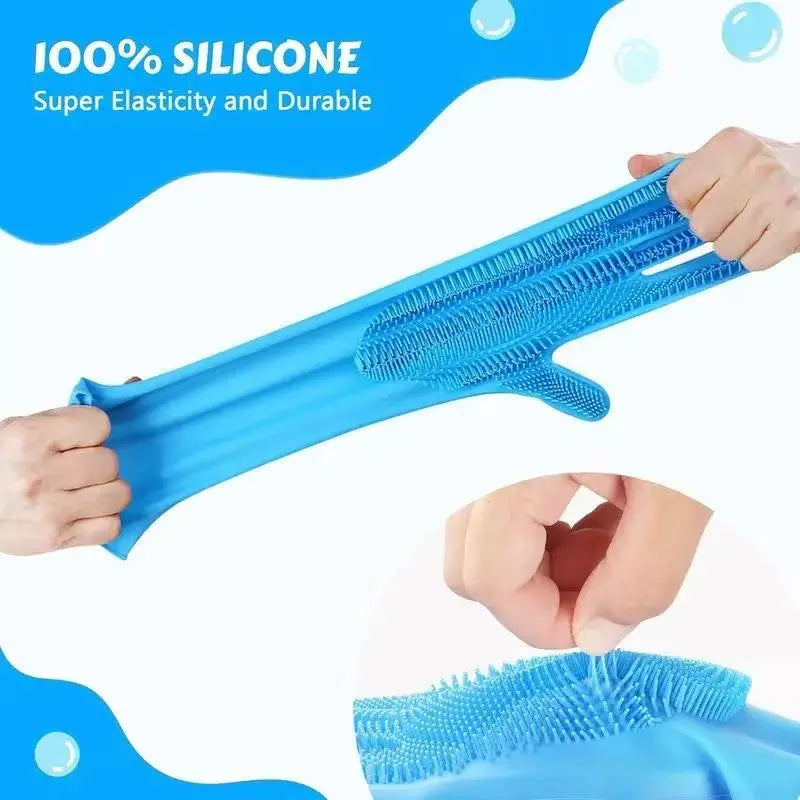 Professional Dog Grooming Silicone Gloves - Baby-Grade Material with 10mm High-Density Bristles for Pet Bathing, Massage, Hair Removal, and Deep Cleaning; Microwave-Safe and Oven-Safe Tools
