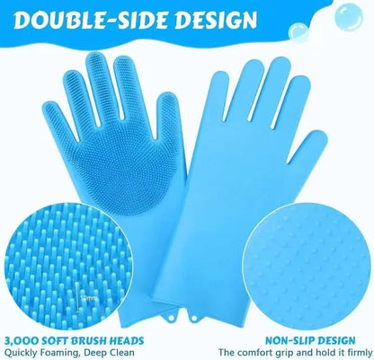 Professional Dog Grooming Silicone Gloves - Baby-Grade Material with 10mm High-Density Bristles for Pet Bathing, Massage, Hair Removal, and Deep Cleaning; Microwave-Safe and Oven-Safe Tools